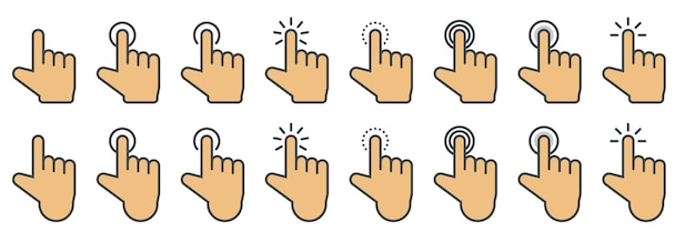 hand cursor icon in different gestures finger mouse cursor clicking cursor vector illustration