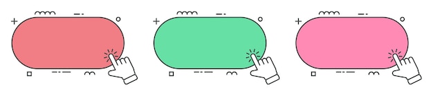 hand cursor with click here banner vector set action button with mouse click