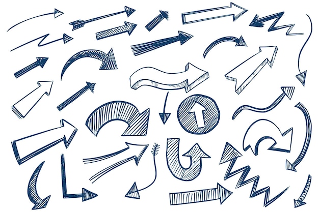 hand draw different arrows sketch set design