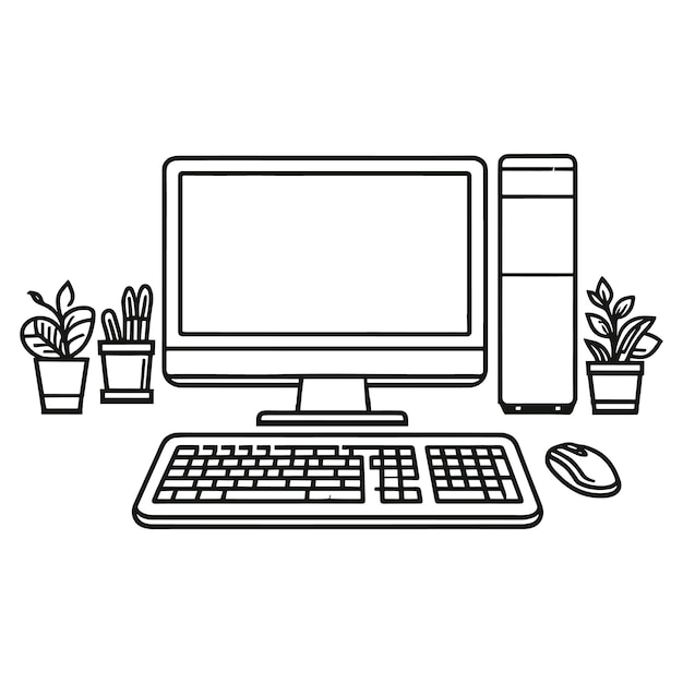 Hand drawing of a laptop with keyboard or mouse