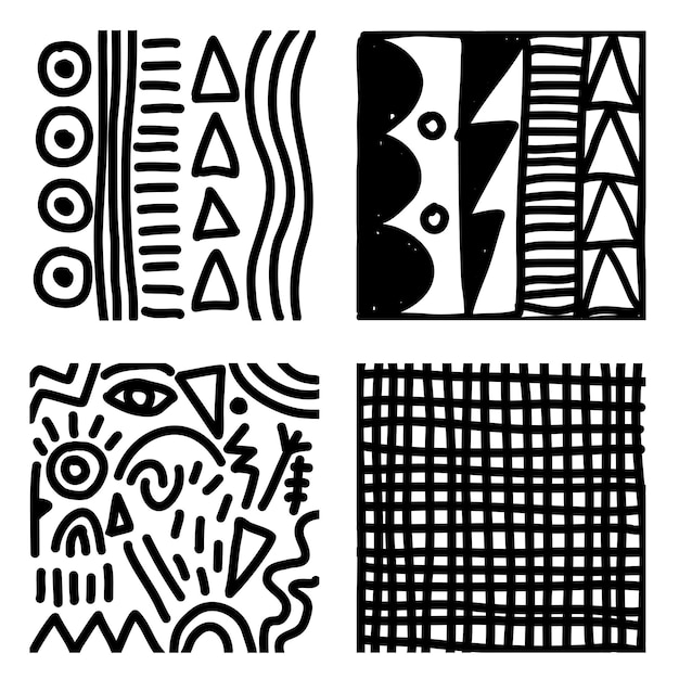 Hand drawn abstract linear doodles patterns
