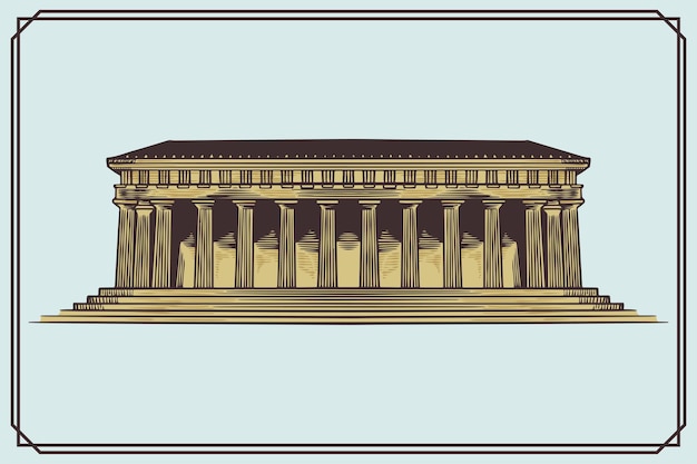 Hand drawn ancient greek building in vintage style