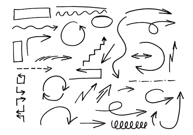 Hand drawn arrow mark icons doodle marker line art