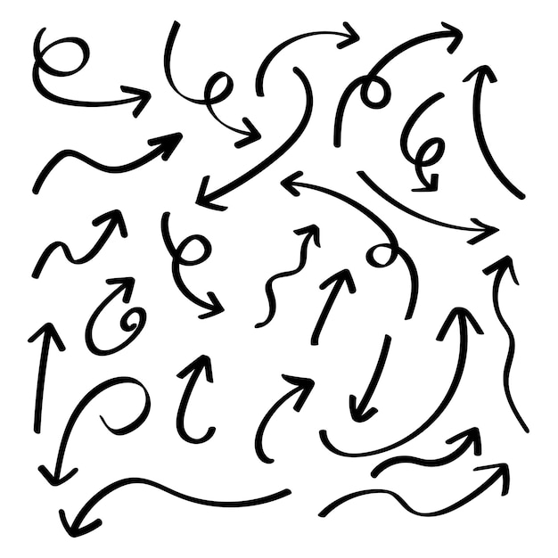 Hand Drawn Arrows set Swirls Arrows different direction