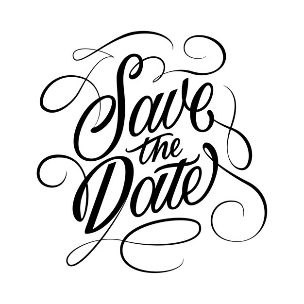 hand drawn brush lettering ink writing in modern calligraphy style save the date wavy calligraphy spelling with flourish for decoration of the wedding invitation vector illustration