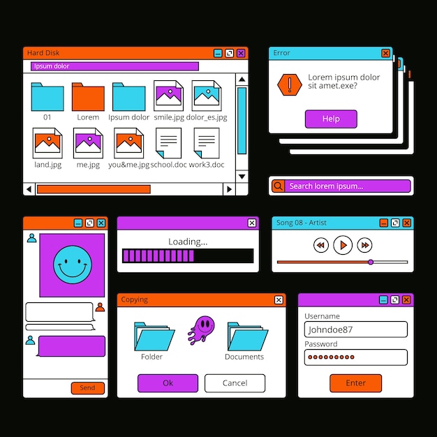 Hand drawn brutalism style ui elements collection
