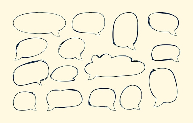 Hand drawn cartoon style speech or chat bubble collection