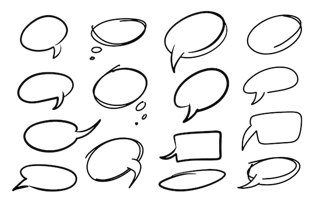 Hand drawn chat bubbles and circular oval frames set