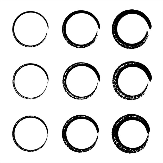 Hand drawn circles sketch frame set Vector grunge round shapes Speed lines in circle form
