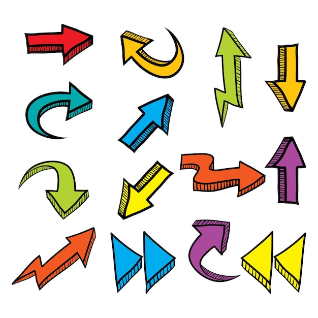 hand drawn doodle arrows icon set vector illustration