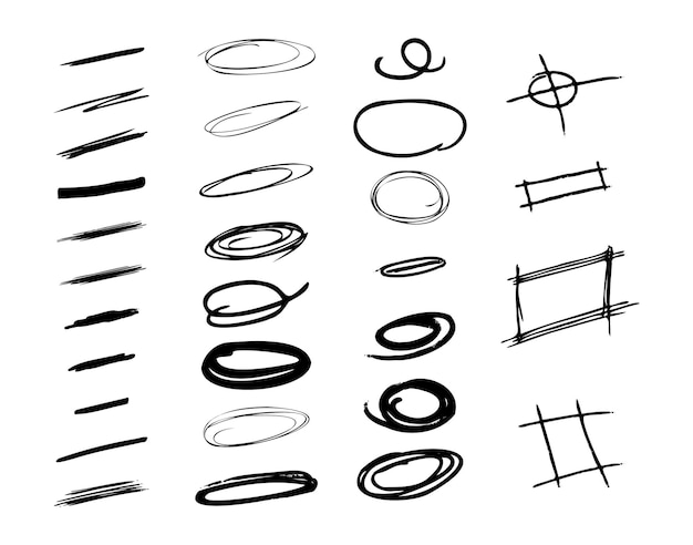 hand drawn doodle illustration vector set featuring simple abstract elements and brush lines