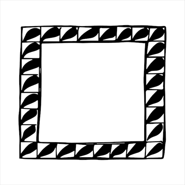 Hand drawn doodle style rectangular frame Black and white vector illustration