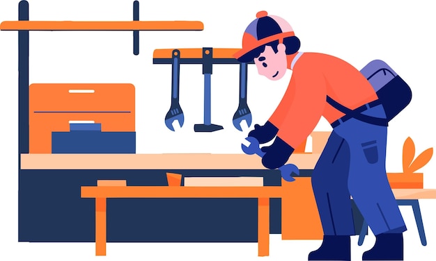 hand drawn engineer or architect in office in flat style isolated on background