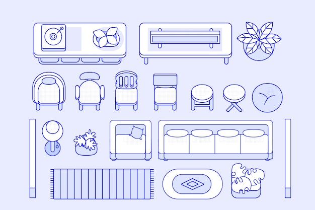 Hand drawn floor plan furniture collection element