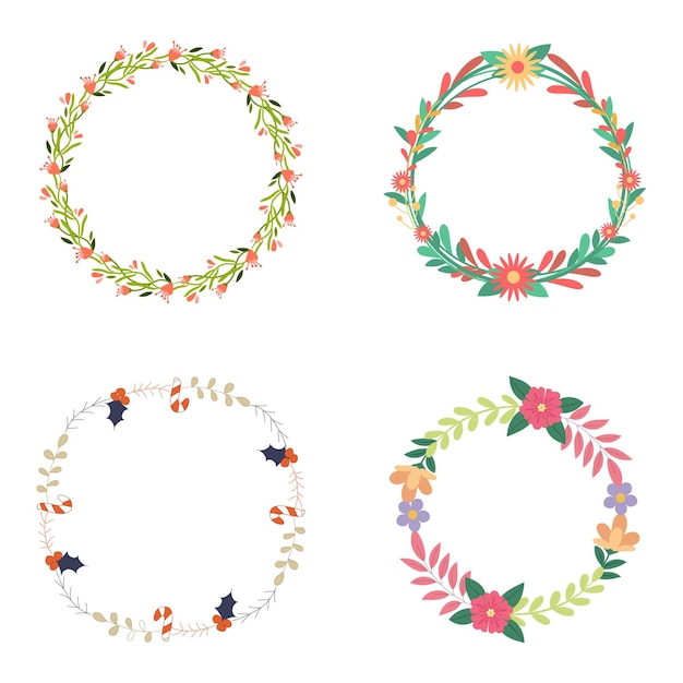 hand drawn floral design element set