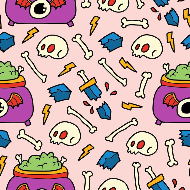 hand drawn halloween doodle cartoon pattern design