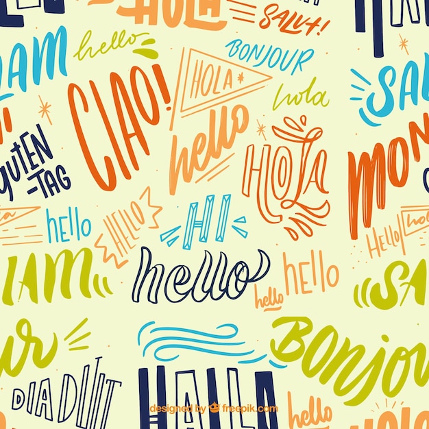 hand drawn hello word pattern in different languages