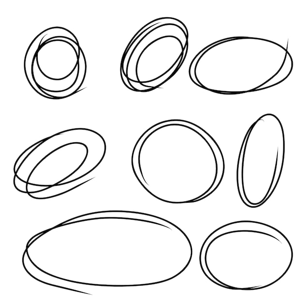 Hand drawn highlight ovals set Doodle Marker highlight scrawl circles Marker sketch Highlighting