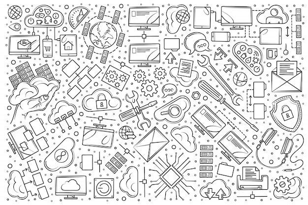 Hand drawn hosting set doodle    