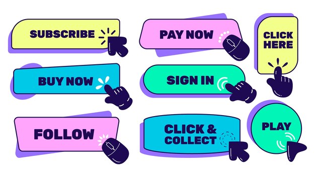 Hand drawn mouse click cursor set