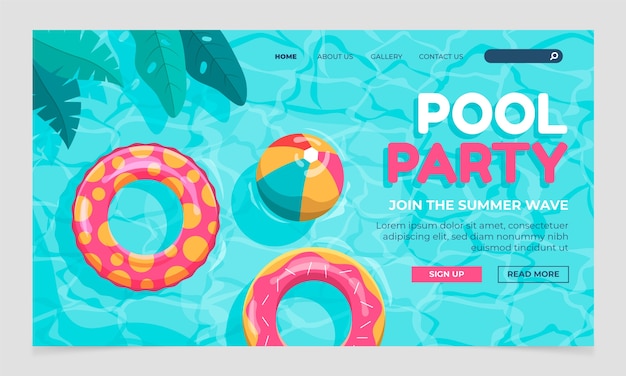 Hand drawn pool party landing page template