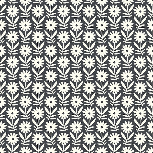 Hand drawn seamless pattern with decorative doodle flowers repeat pattern with flowers and leaves