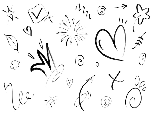 hand drawn set elementsabstract arrows ribbons and other elements in hand drawn style for concept design doodle vector illustration