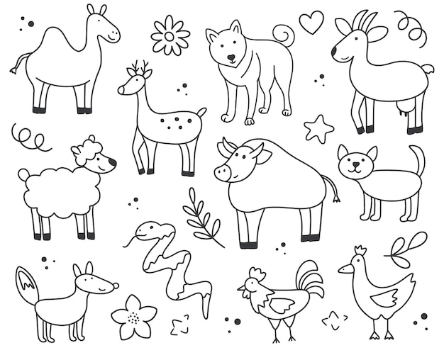 Hand drawn set of animals