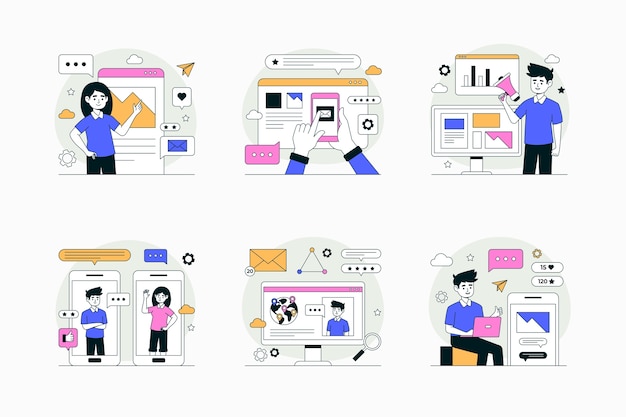 Hand drawn social media collection illustration