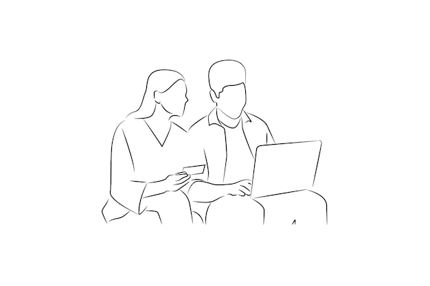 Hand drawn team work record data oneline continuous single line art
