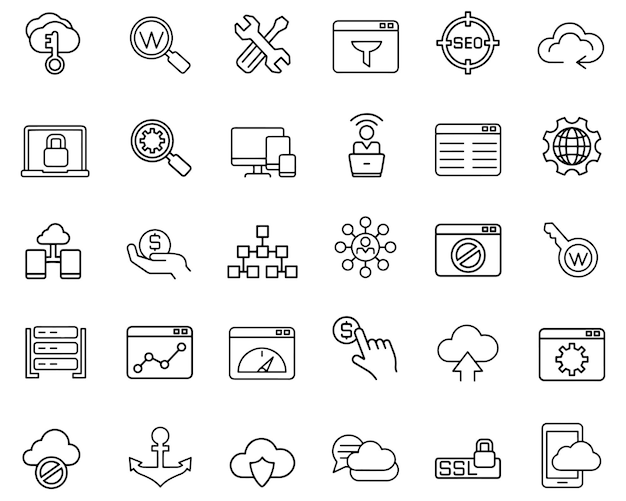 hand drawn vector drawing internet and development iconblack and white sketch transparent background