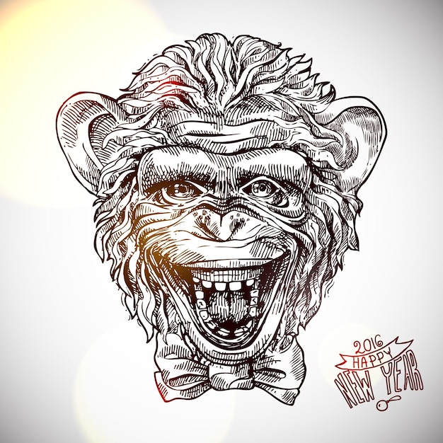 hand drawn vector sketch portret of monkey symbol of new year 2016