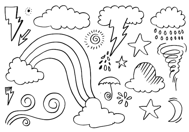 Hand drawn weather collection Flat style vector illustration on white background