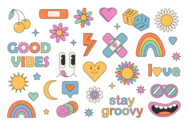 hand drawn y2k element collection. vector set.