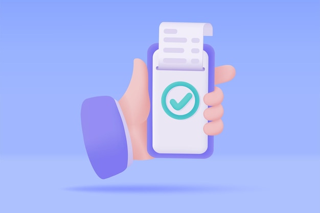 Hand holding a phone online payment by credit card cashless society 3D illustration