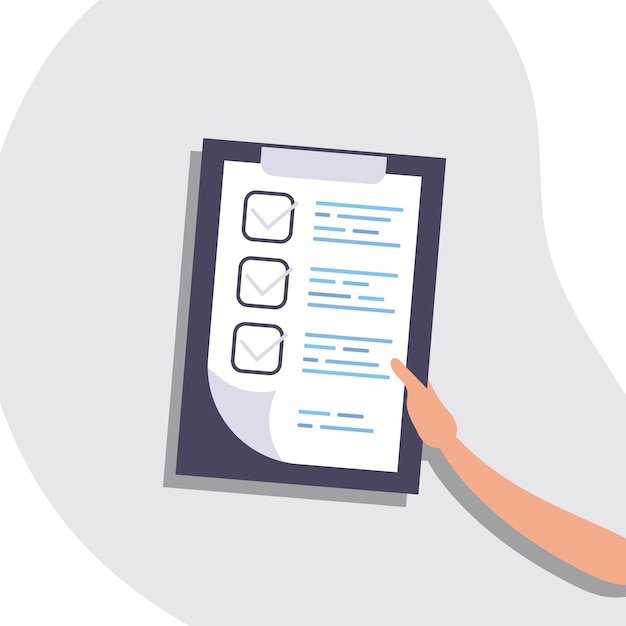 hand holding a todo list all done completed tasks bright flat illustration