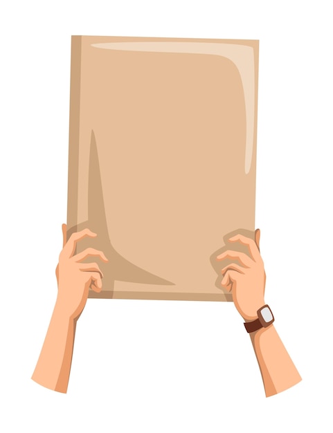 Hand holding empty placard with place for text Person hand holding blank banner or card Isolated vector illustration can be used for competition news tournament or contest