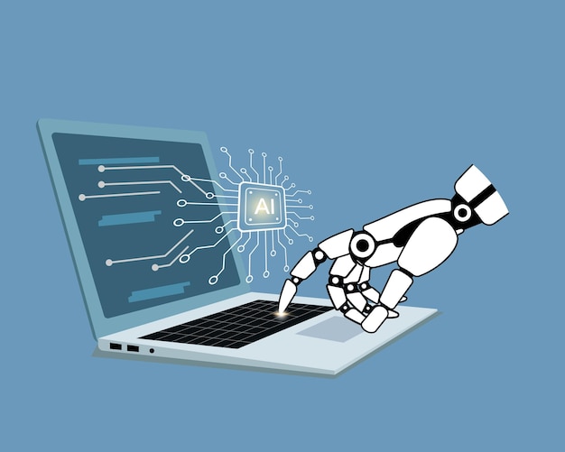 Hand of robot touching on big data network or revolution of artificial intelligence technology