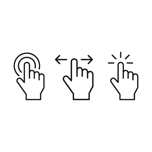 Hand touch icons set vector a hand pointing at a button with the index finger pointing up