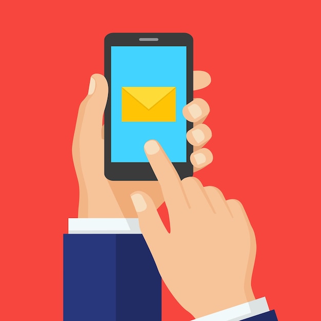 Hand touching smart phone with email symbol on the screen
