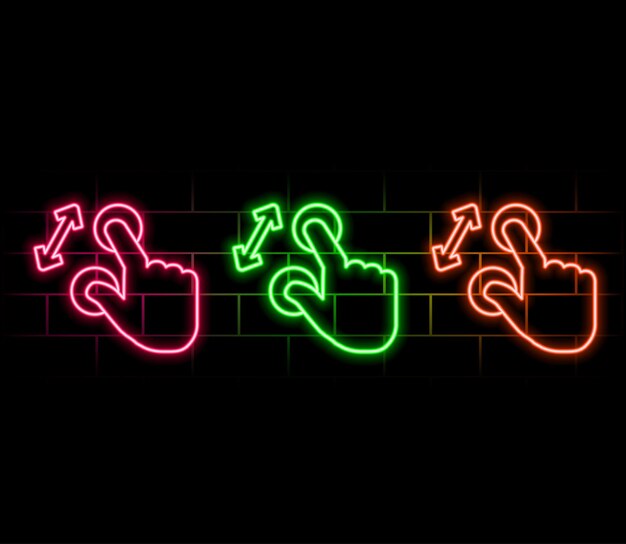 Hand vector icon touch screen circle effect neon style pink color