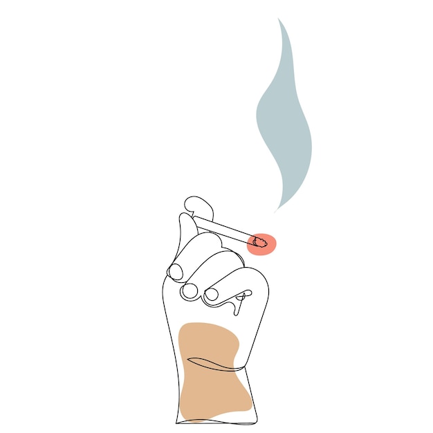 hand with cigarette, continuous line drawing isolated, vector