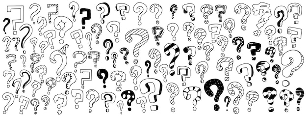 Handdrawn question mark icons on white background