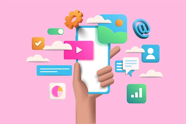 Handhold phone illustration on pink background