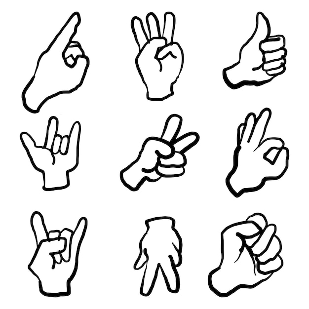 hands doodles expression gestures human hands pointing shaking vector hand drawn style human gesture expression hand thumb and palm illustration