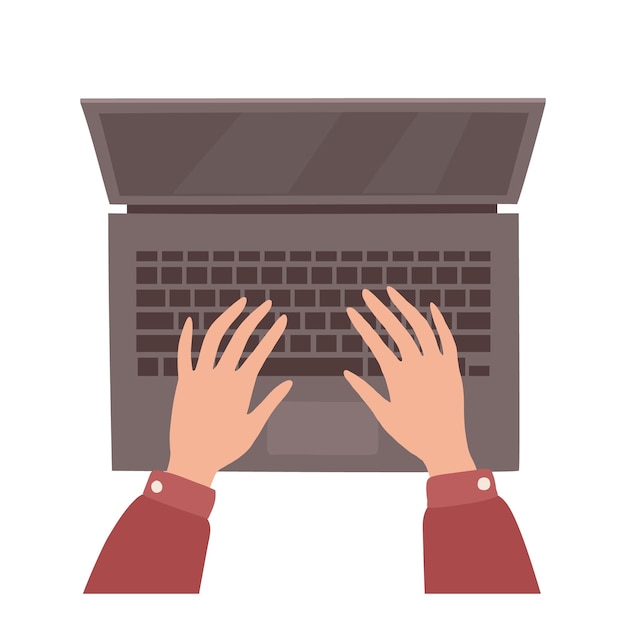 Hands on the keyboard top view Vector illustration