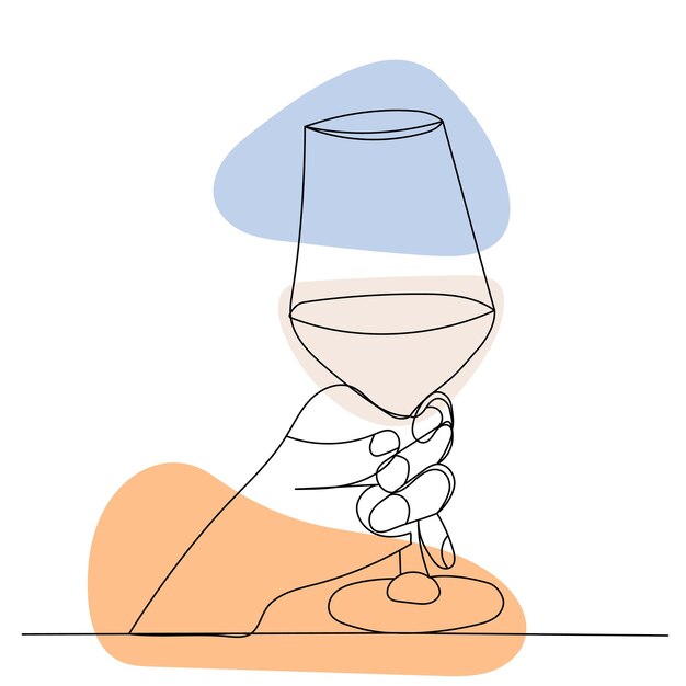 hands with glass one continuous line drawing isolated vector