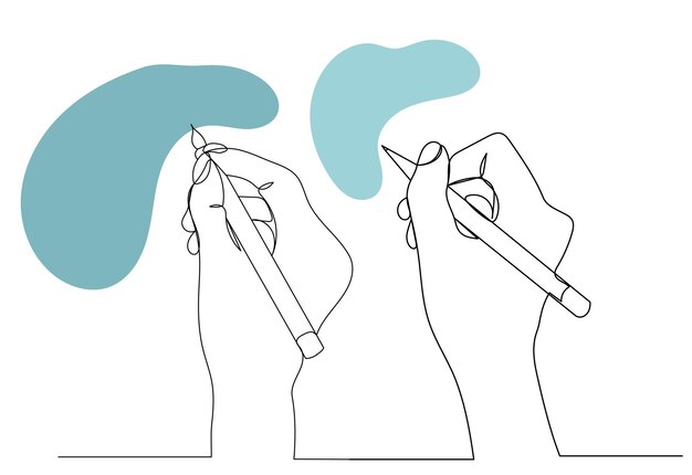 Hands with pencil one continuous line drawing isolated vector
