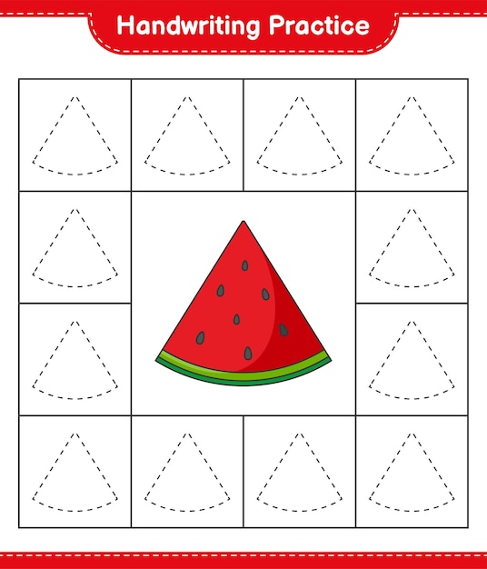 handwriting practice tracing lines of watermelon educational children game printable worksheet vector illustration