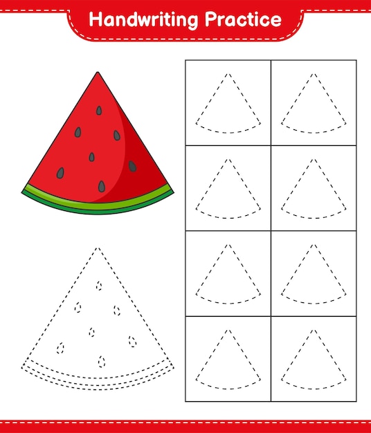 handwriting practice tracing lines of watermelon educational children game printable worksheet vector illustration